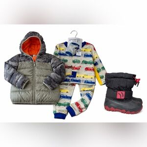 Boys Size 3T Winter Clothing Bundle – Jacket, Pajamas & Boots